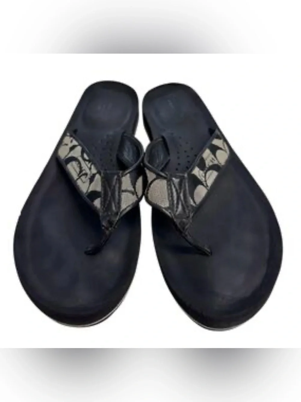Coach Wedge Sandals Black Tan Signature Canvas Jaicee C logo size 10